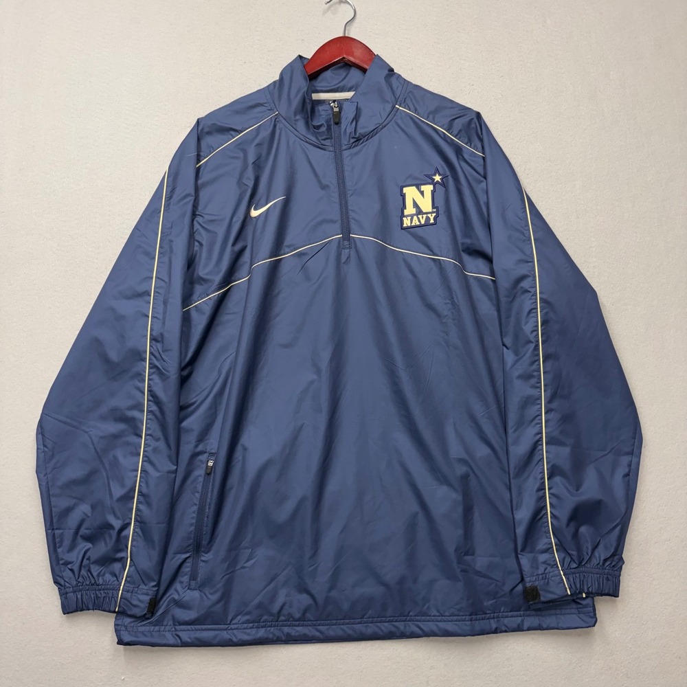 Nike Windshirt Mens Large Navy Blue Navy Midshipmen 1/4 Zip Pullover 514387-419